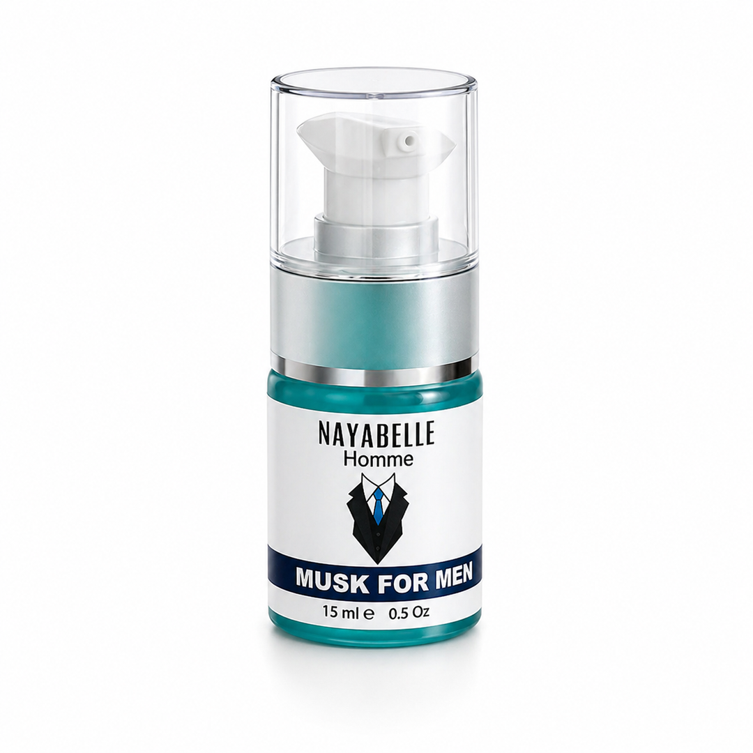 Flacon Musk For Men Nayabelle 15ml — musc intime gel pompe pour homme, accord floral frais boisé (fleur d&