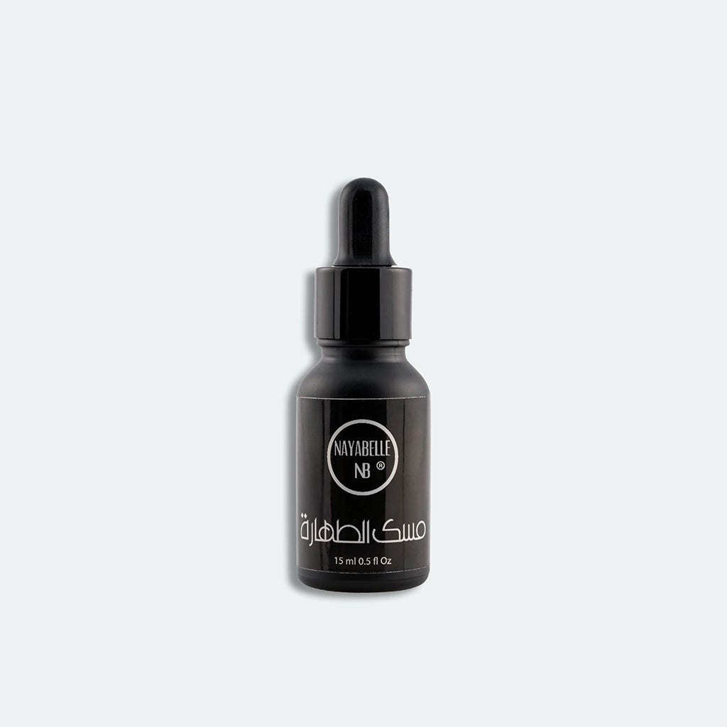Flacon noir de 15ml du Musc Tahara Nayabelle avec pipette. Parfum concentré idéal pour la toilette intime et corporelle.
