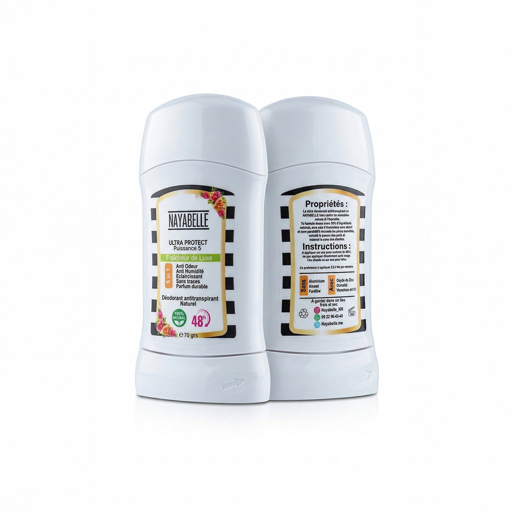 tick déodorant naturel femme Nayabelle Ultra Protect Fraîcheur Lime - vue face et dos, antitranspirant 48h sans traces